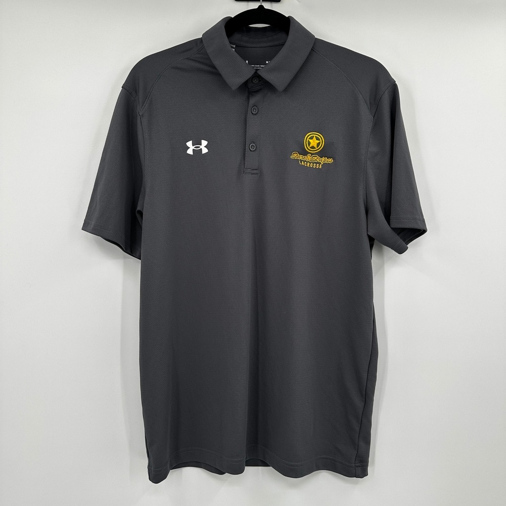 Under Armour Grey Short Sleeve Lacrosse Polo Shirt Mens Medium Loose‎ Fit Active